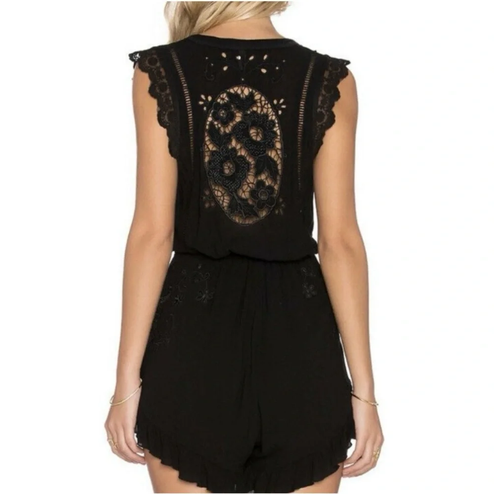 Spell Black Lace Romper with Deep V-Neck - Picture 2 of 6